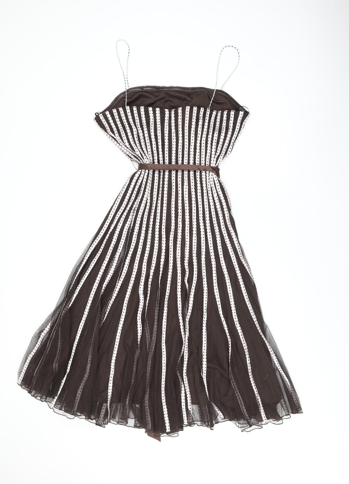 Phase Eight Womens Brown Polka Dot Polyester A-Line Size 16 Off the Shoulder Zip