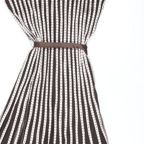Phase Eight Womens Brown Polka Dot Polyester A-Line Size 16 Off the Shoulder Zip