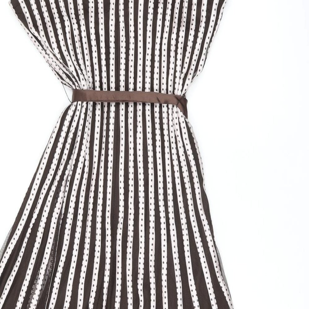 Phase Eight Womens Brown Polka Dot Polyester A-Line Size 16 Off the Shoulder Zip