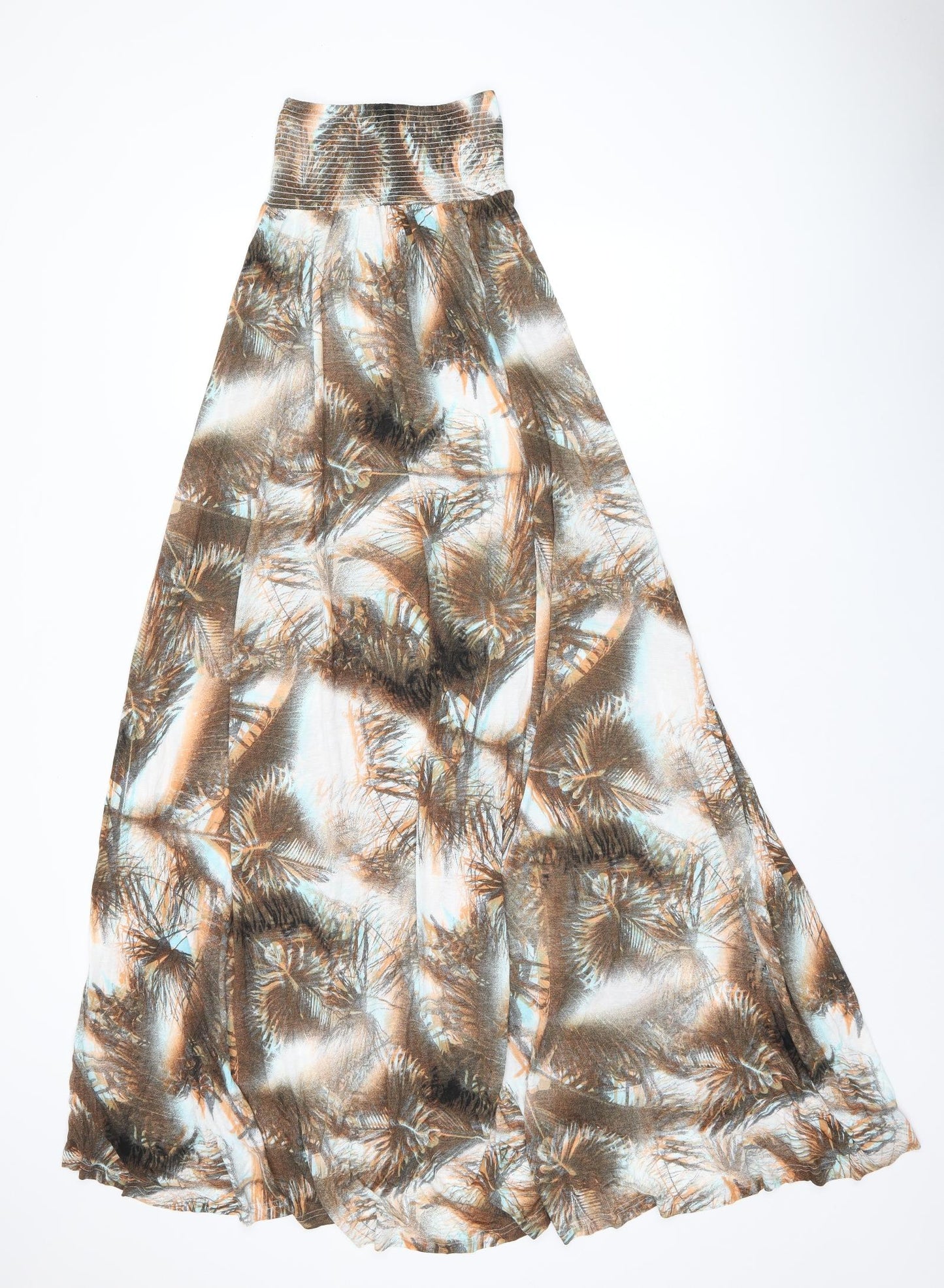 H&M Womens Brown Geometric Viscose Maxi Size 10 Off the Shoulder Pullover - Leaf print