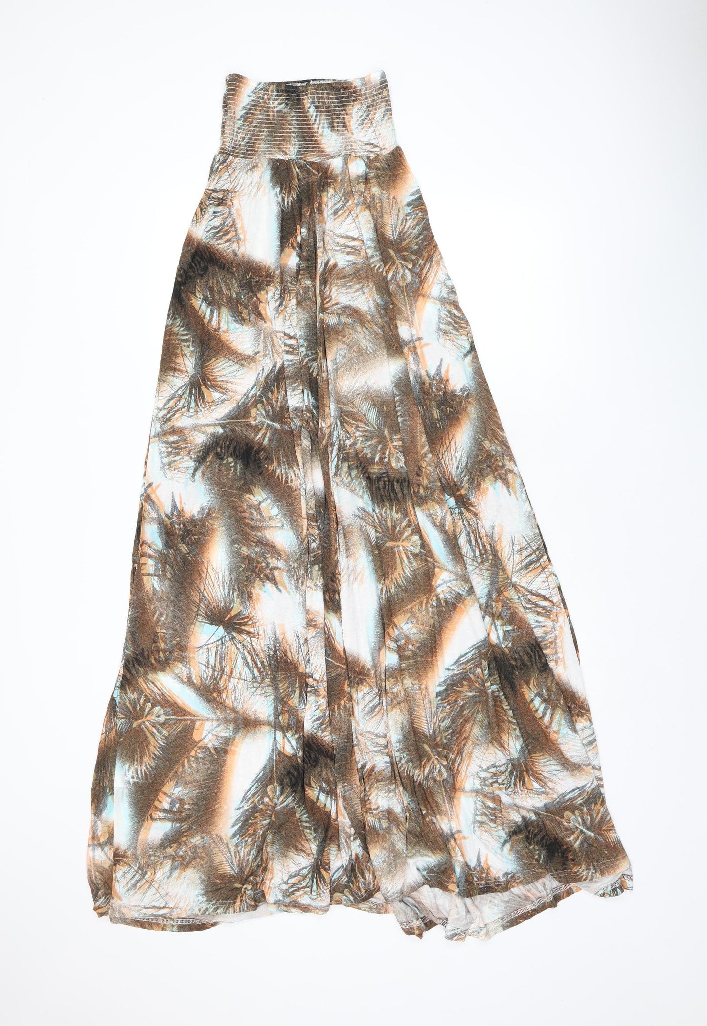 H&M Womens Brown Geometric Viscose Maxi Size 10 Off the Shoulder Pullover - Leaf print