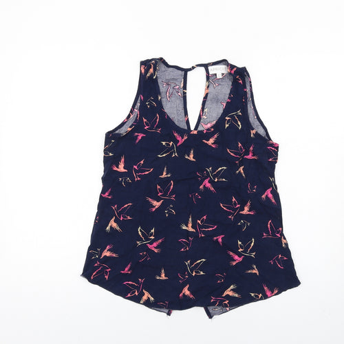 Apricot Womens Blue Geometric Viscose Basic Tank Size 14 Round Neck - Birds
