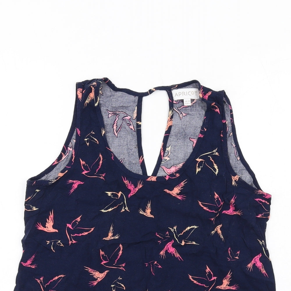 Apricot Womens Blue Geometric Viscose Basic Tank Size 14 Round Neck - Birds