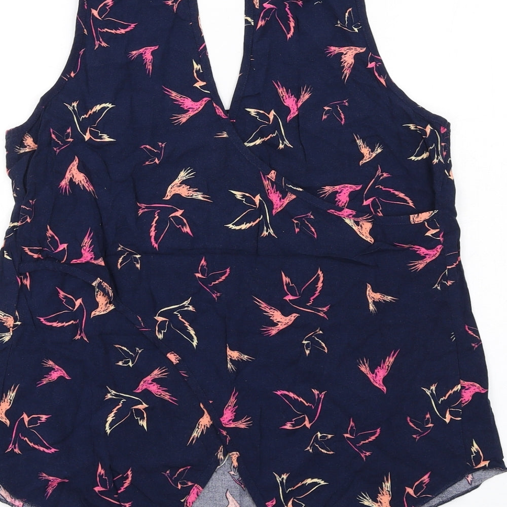 Apricot Womens Blue Geometric Viscose Basic Tank Size 14 Round Neck - Birds