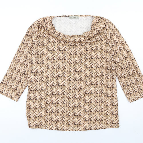 Uta Raasch Womens Beige Herringbone Viscose Basic T-Shirt Size 16 Cowl Neck
