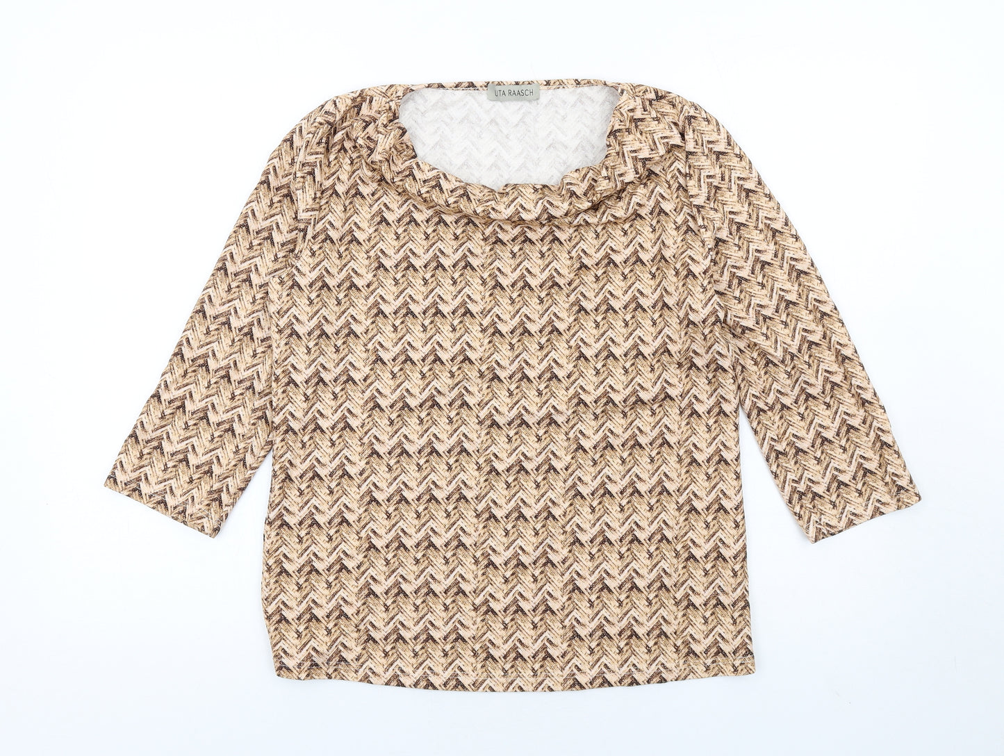 Uta Raasch Womens Beige Herringbone Viscose Basic T-Shirt Size 16 Cowl Neck