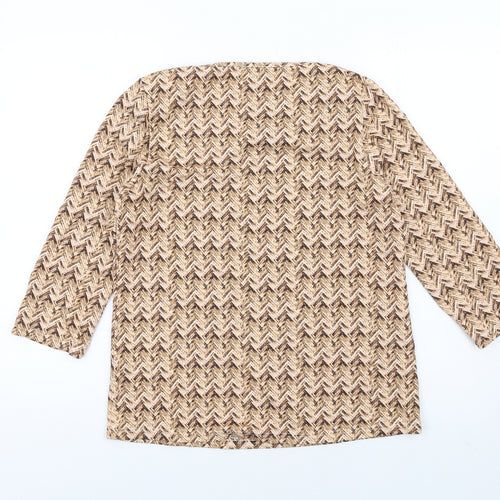 Uta Raasch Womens Beige Herringbone Viscose Basic T-Shirt Size 16 Cowl Neck