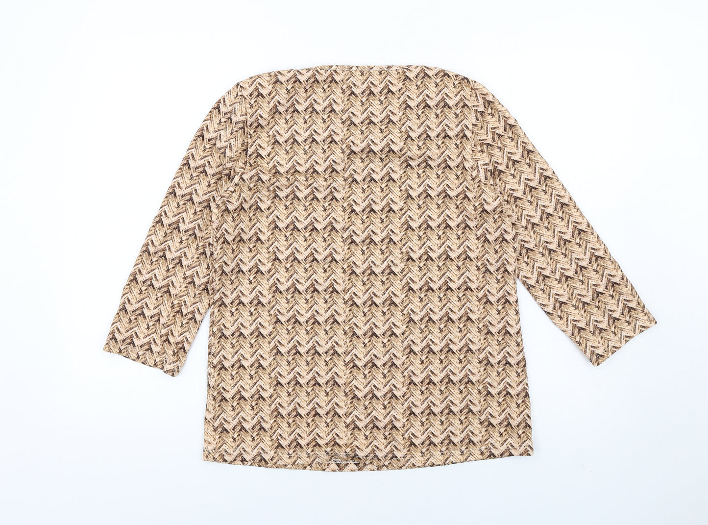 Uta Raasch Womens Beige Herringbone Viscose Basic T-Shirt Size 16 Cowl Neck