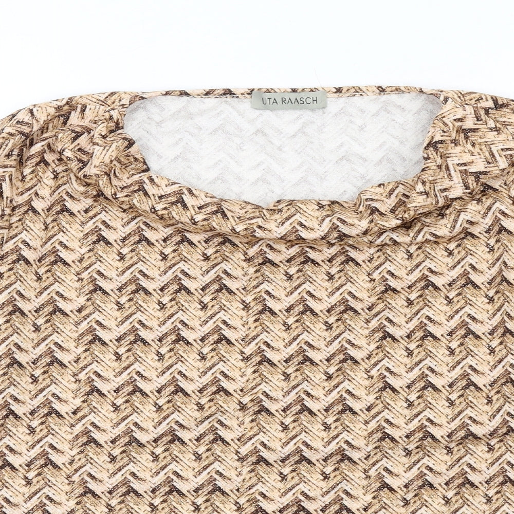 Uta Raasch Womens Beige Herringbone Viscose Basic T-Shirt Size 16 Cowl Neck