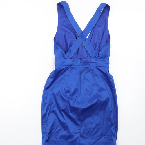 Miss Selfridge Womens Blue Polyester Mini Size 8 V-Neck Zip