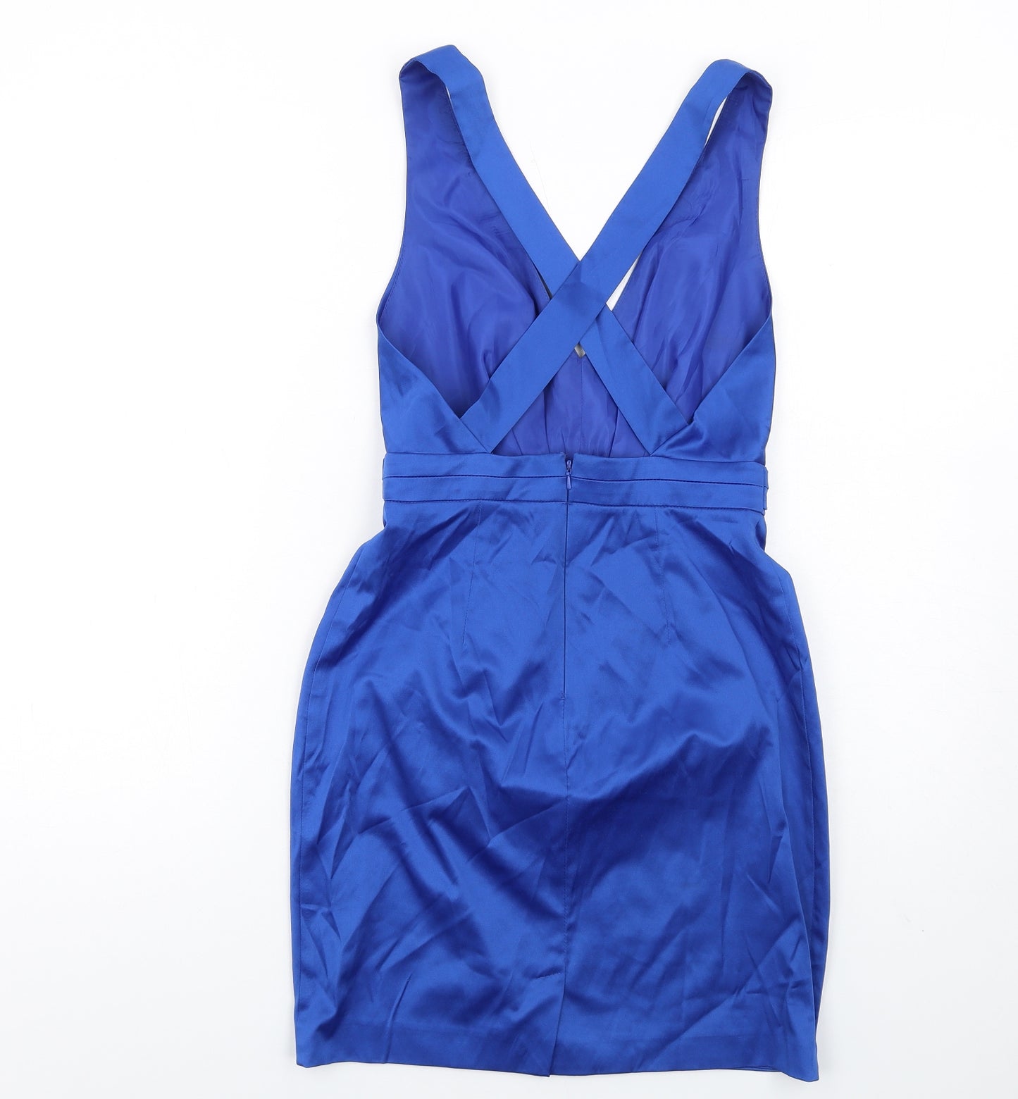 Miss Selfridge Womens Blue Polyester Mini Size 8 V-Neck Zip