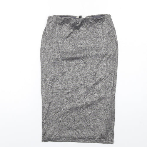 River Island Womens Silver Polyester Straight & Pencil Skirt Size 8