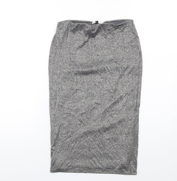 River Island Womens Silver Polyester Straight & Pencil Skirt Size 8