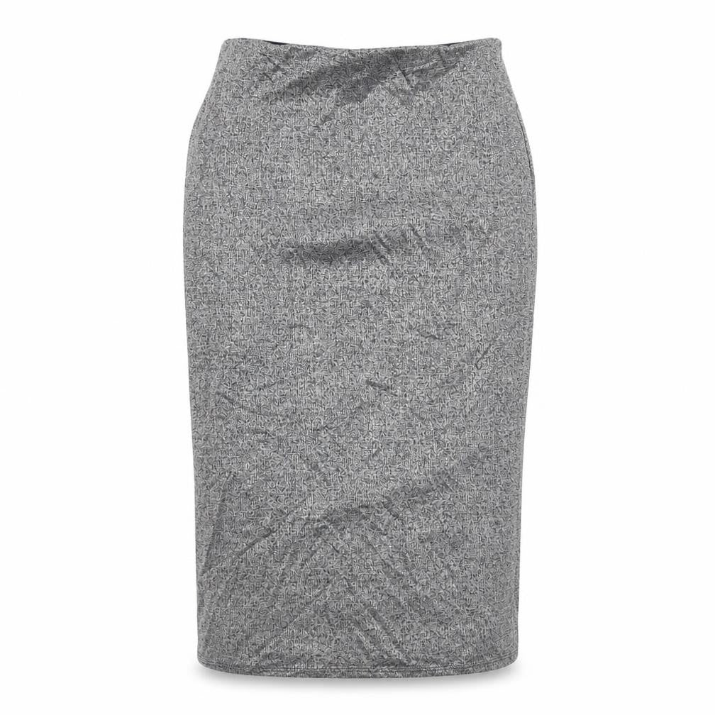 Front view of River Island women’s silver polyester straight & pencil skirt, size UK 8