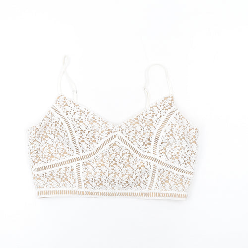 New Look Womens White Polyester Cropped Tank Size 14 V-Neck