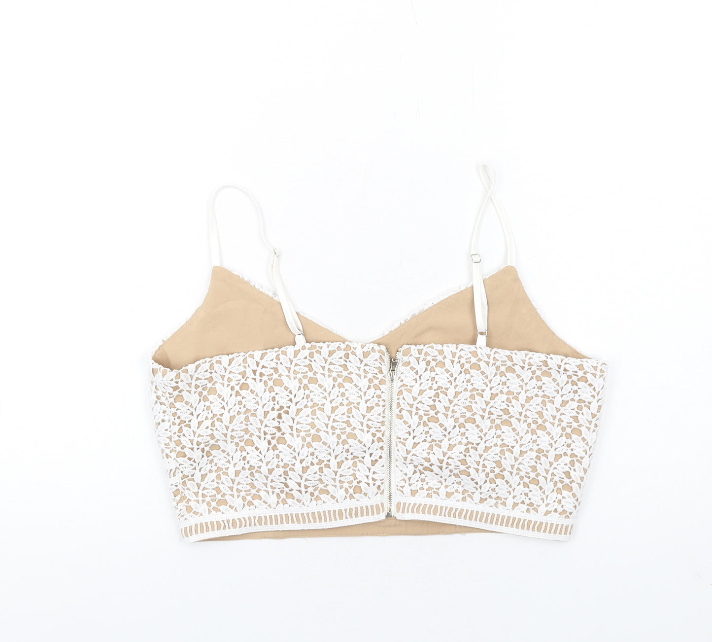 New Look Womens White Polyester Cropped Tank Size 14 V-Neck