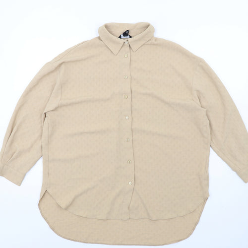 New Look Womens Beige Polyester Basic Button-Up Size 10 Collared