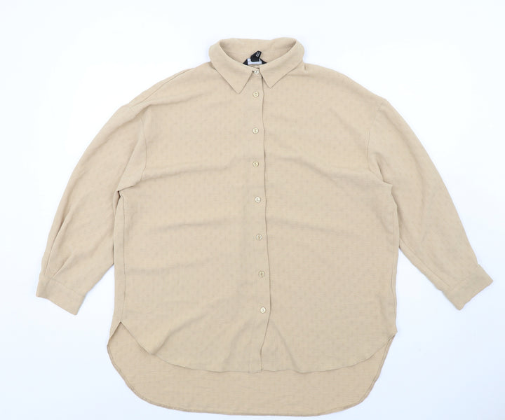 New Look Womens Beige Polyester Basic Button-Up Size 10 Collared
