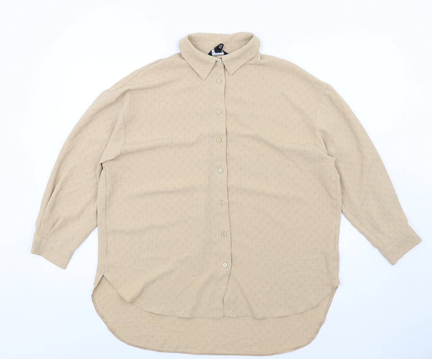 New Look Womens Beige Polyester Basic Button-Up Size 10 Collared