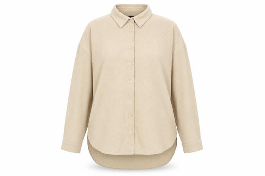 Front view of New Look women’s beige polyester basic button-up, size UK 10, collared
