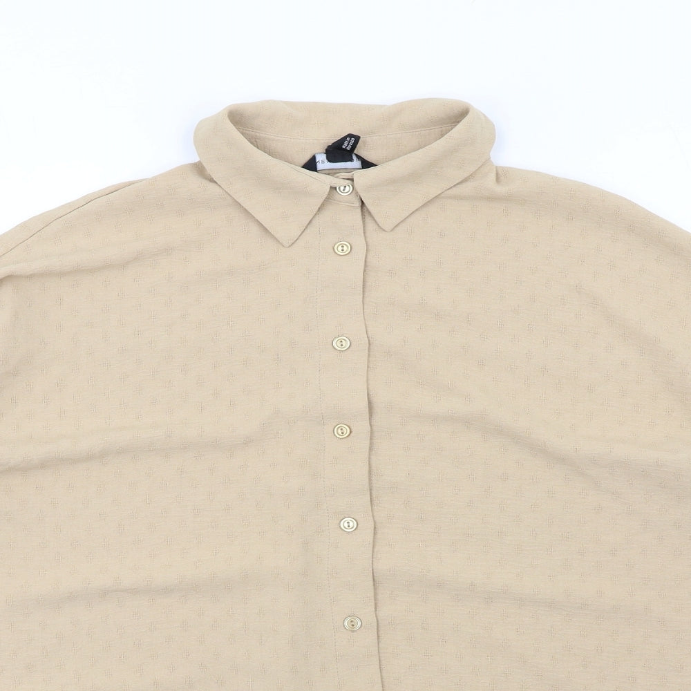 New Look Womens Beige Polyester Basic Button-Up Size 10 Collared