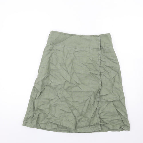 White Stuff Womens Green Linen A-Line Skirt Size 10 Button