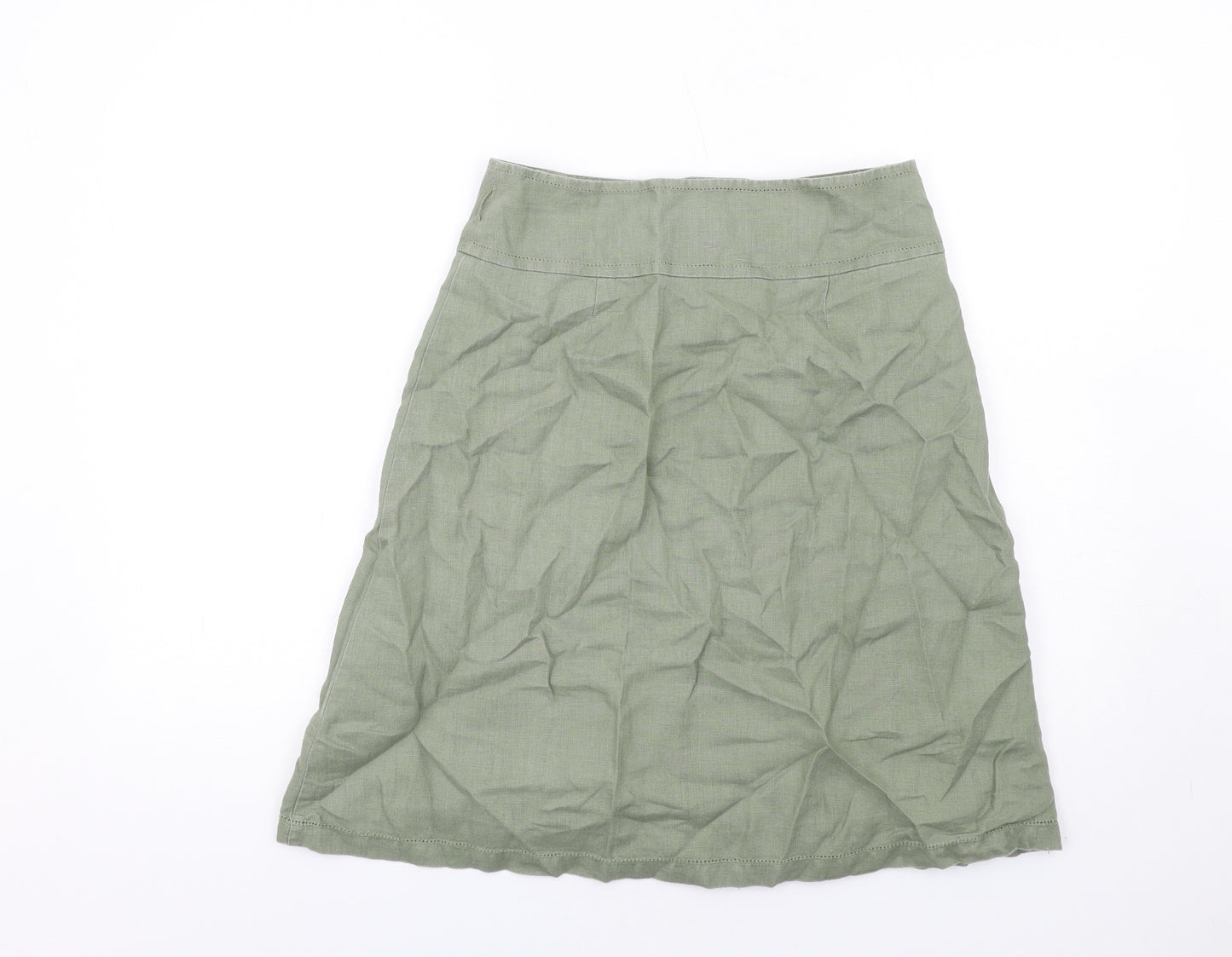 White Stuff Womens Green Linen A-Line Skirt Size 10 Button