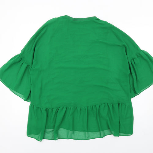 Zara Womens Green Polyester Basic Blouse Size M V-Neck