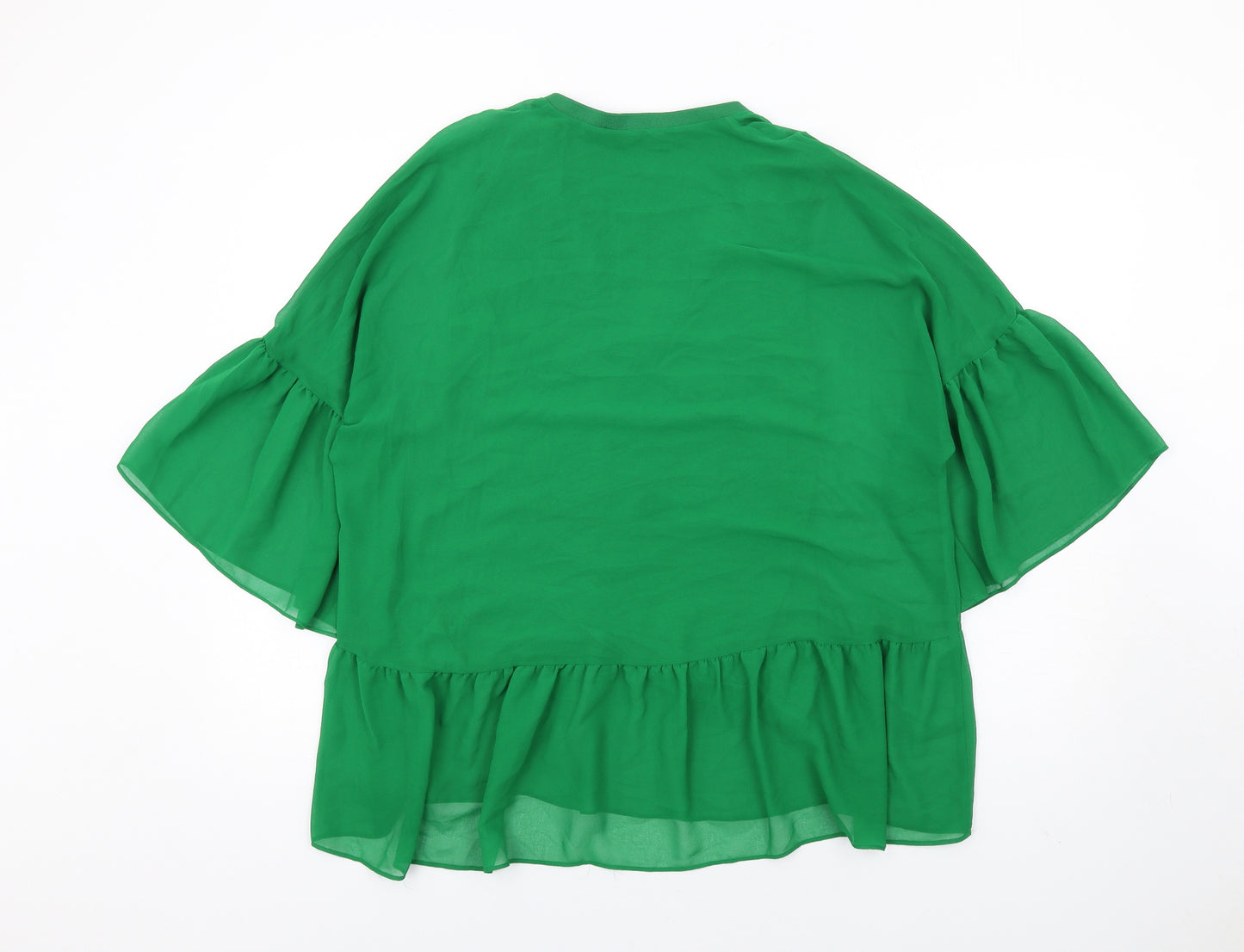 Zara Womens Green Polyester Basic Blouse Size M V-Neck