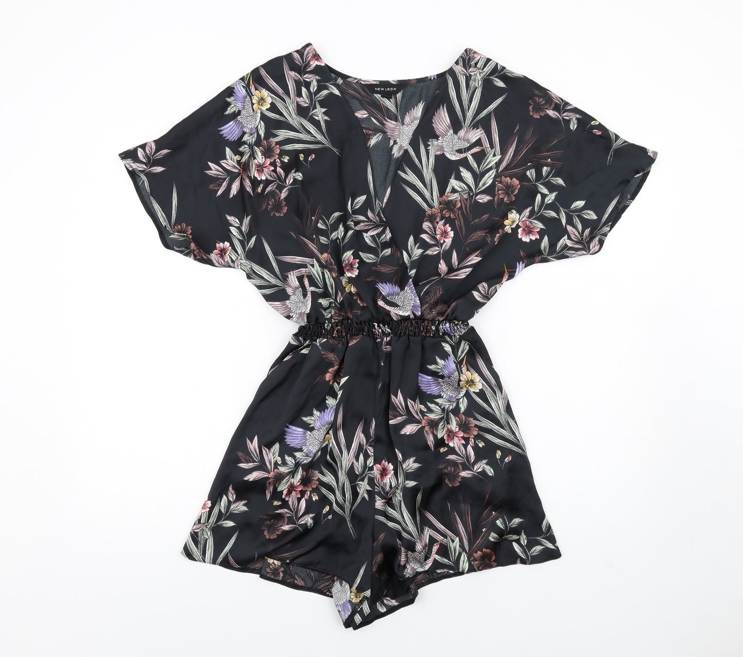 New Look Womens Black Floral Polyester Playsuit One-Piece Size 10 Pullover