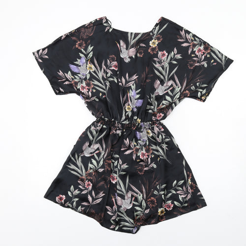 New Look Womens Black Floral Polyester Playsuit One-Piece Size 10 Pullover