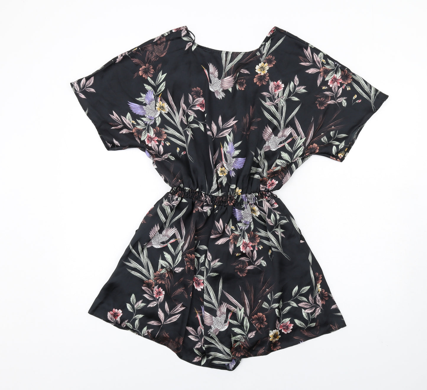 New Look Womens Black Floral Polyester Playsuit One-Piece Size 10 Pullover