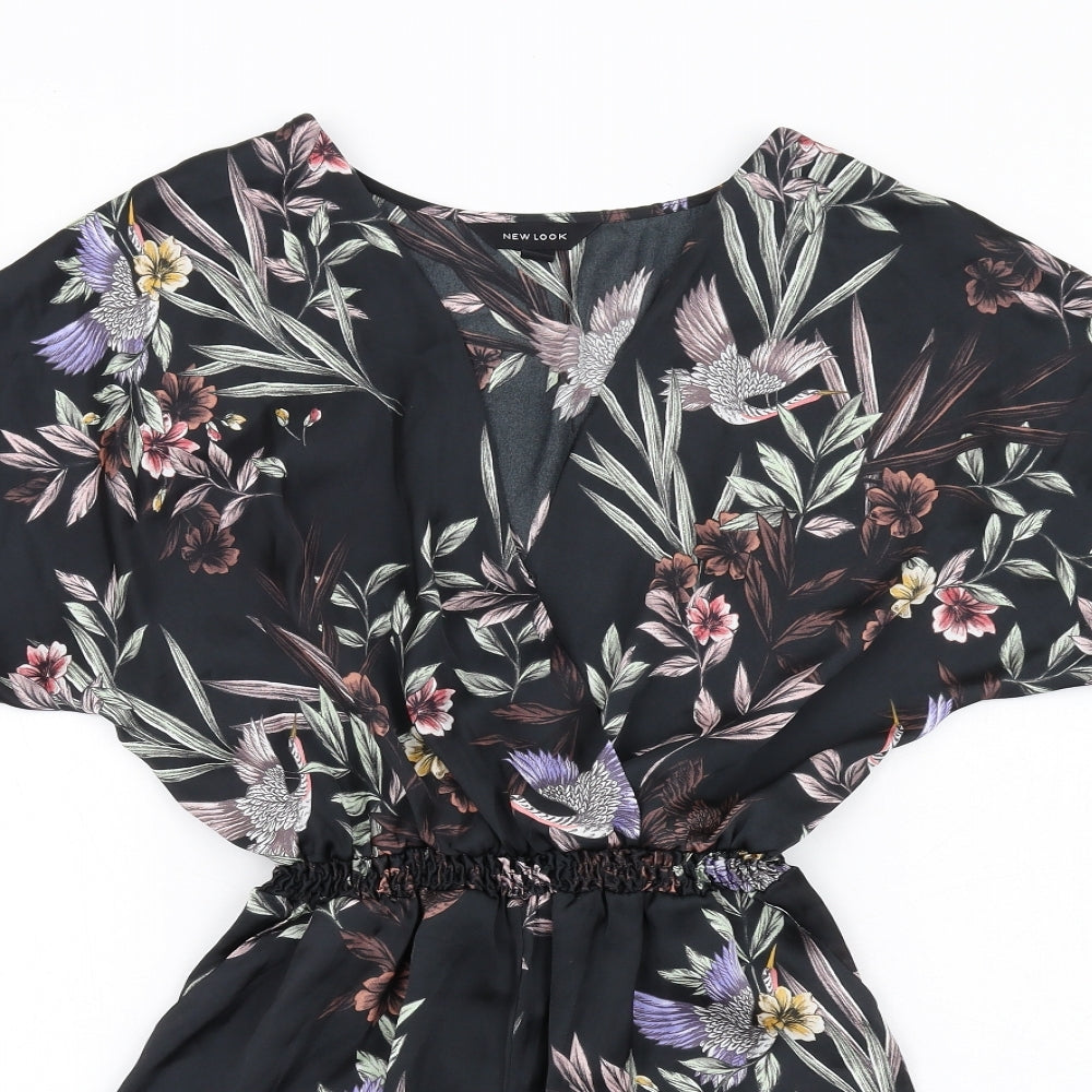 New Look Womens Black Floral Polyester Playsuit One-Piece Size 10 Pullover
