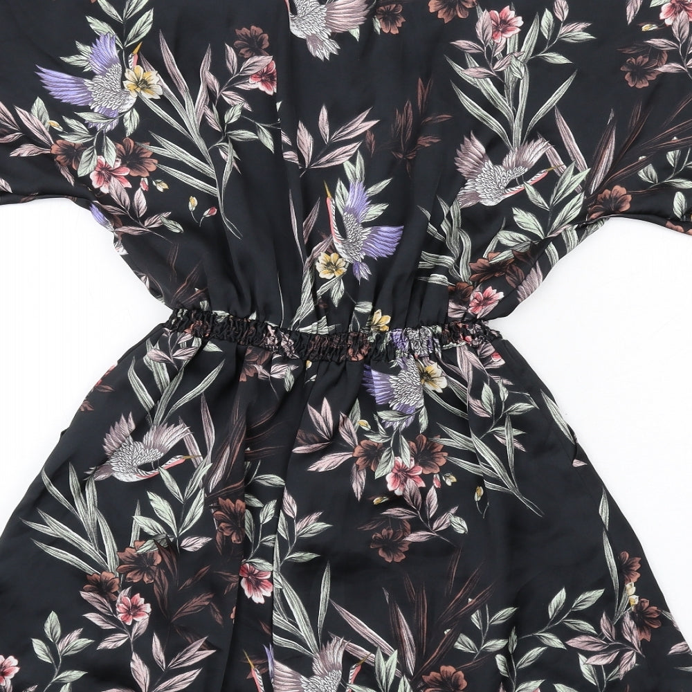New Look Womens Black Floral Polyester Playsuit One-Piece Size 10 Pullover