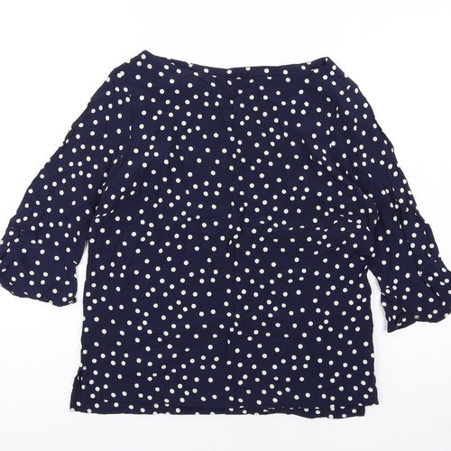 Mauvette Womens Blue Polka Dot Viscose Basic T-Shirt Size 10 Boat Neck