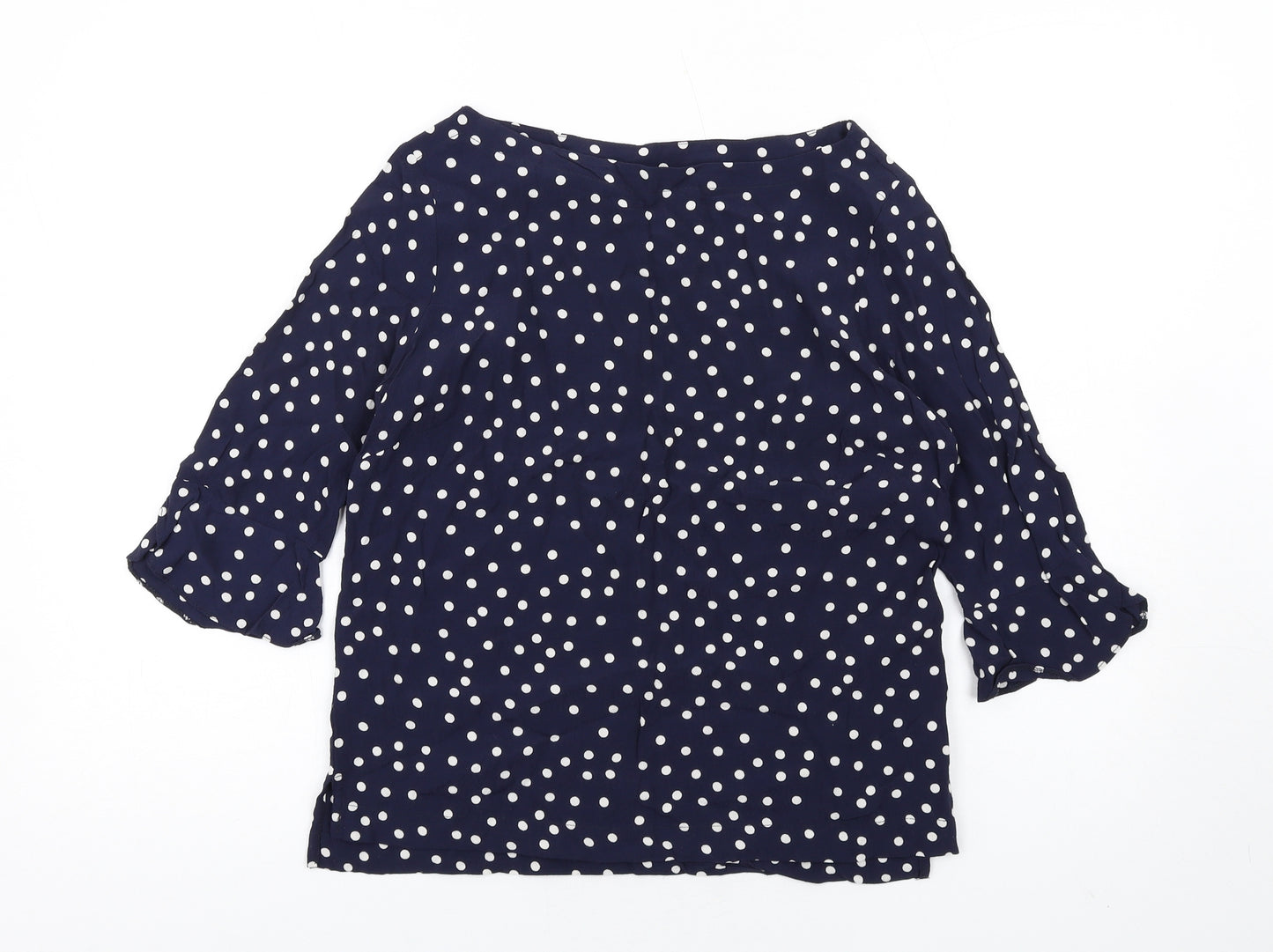 Mauvette Womens Blue Polka Dot Viscose Basic T-Shirt Size 10 Boat Neck