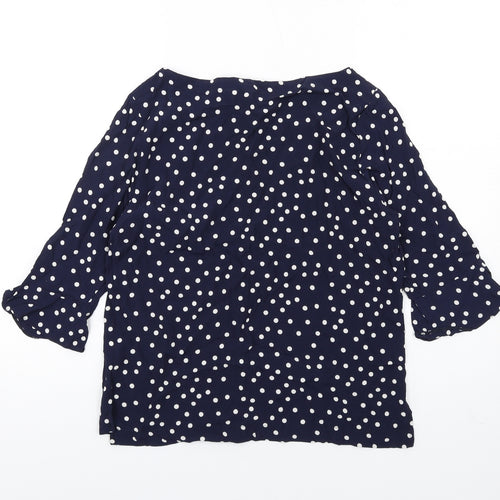 Mauvette Womens Blue Polka Dot Viscose Basic T-Shirt Size 10 Boat Neck