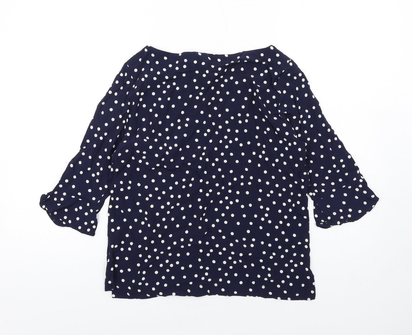 Mauvette Womens Blue Polka Dot Viscose Basic T-Shirt Size 10 Boat Neck
