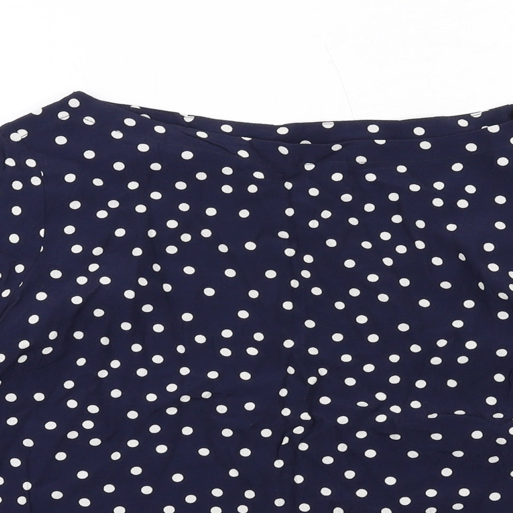 Mauvette Womens Blue Polka Dot Viscose Basic T-Shirt Size 10 Boat Neck