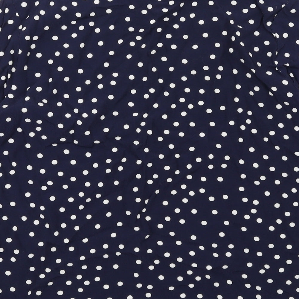 Mauvette Womens Blue Polka Dot Viscose Basic T-Shirt Size 10 Boat Neck