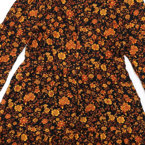 Warehouse Womens Black Floral Viscose A-Line Size 12 Mock Neck Zip