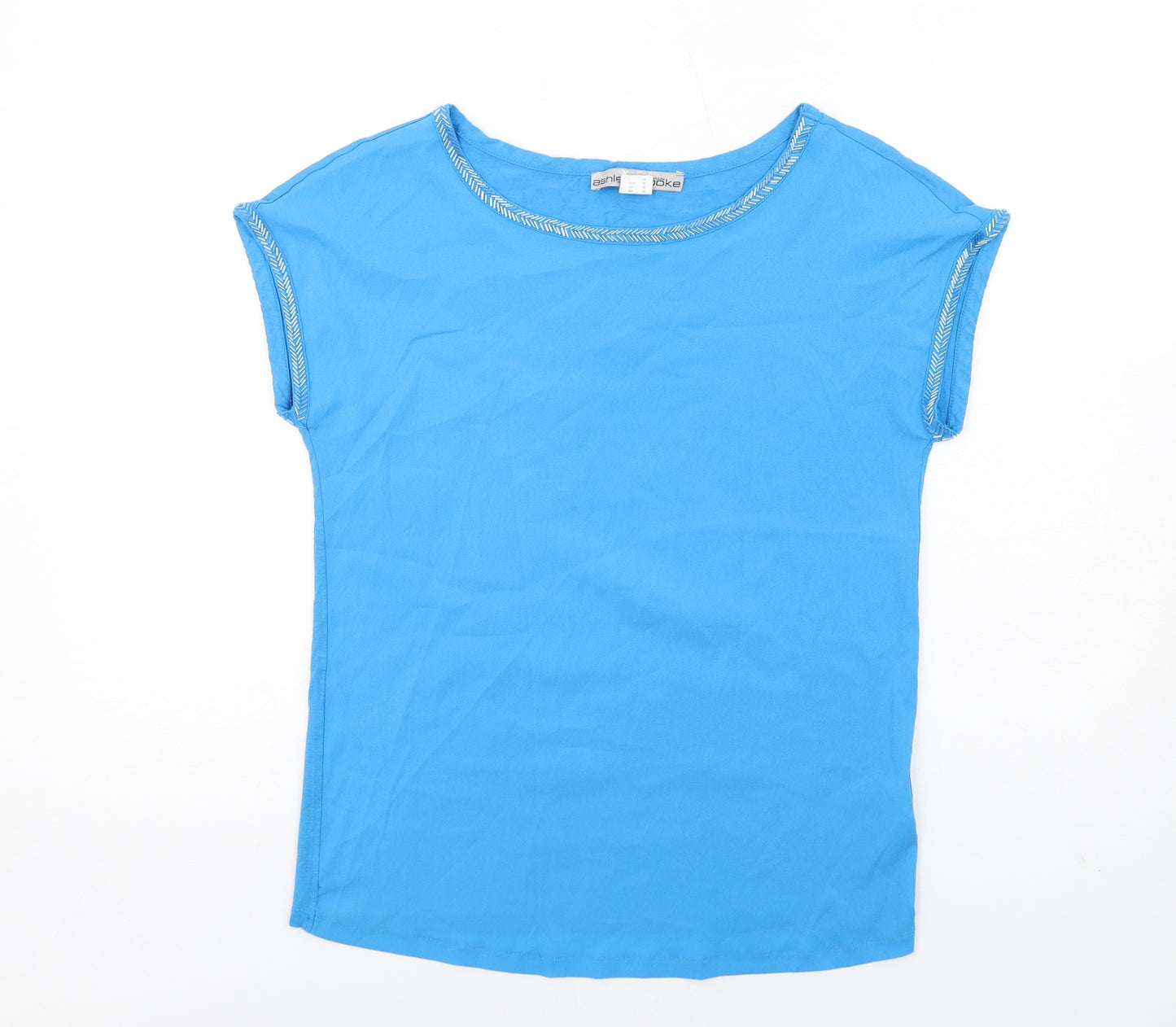 Ashley Brooke Womens Blue Polyester Basic T-Shirt Size 12 Round Neck - Beaded Trims