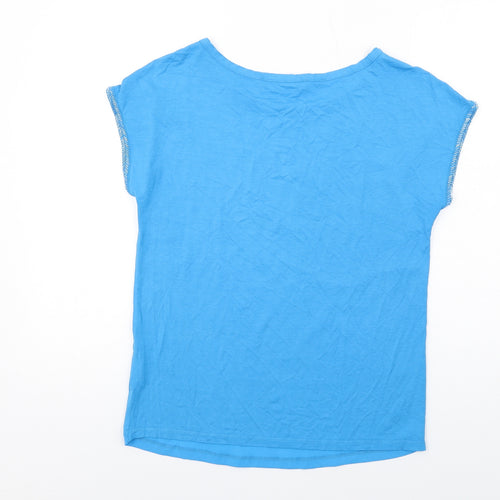 Ashley Brooke Womens Blue Polyester Basic T-Shirt Size 12 Round Neck - Beaded Trims