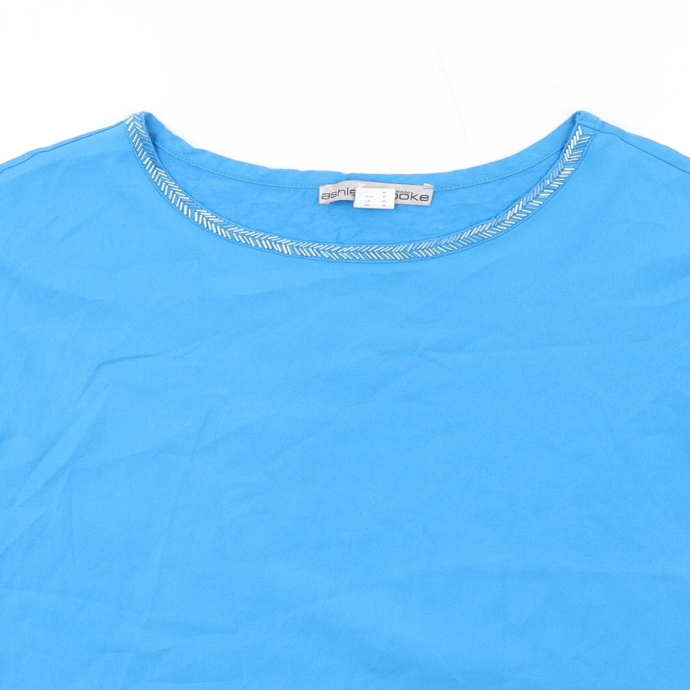 Ashley Brooke Womens Blue Polyester Basic T-Shirt Size 12 Round Neck - Beaded Trims