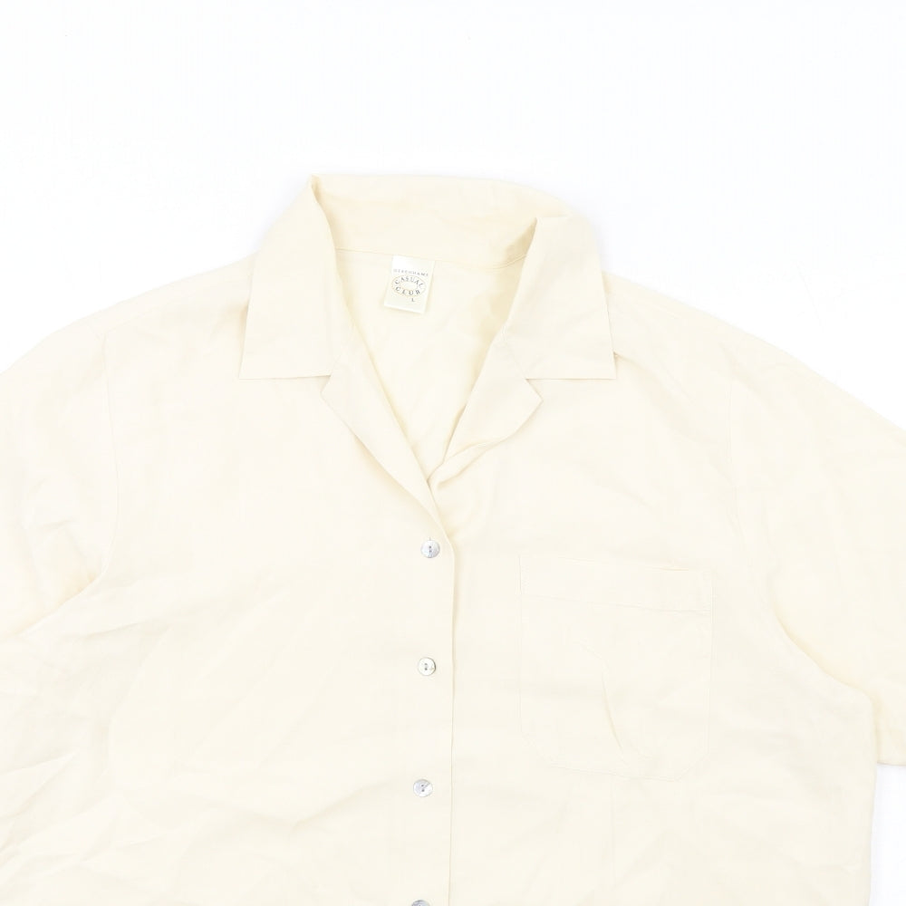 Country Club Womens Ivory Silk Basic Button-Up Size L Collared