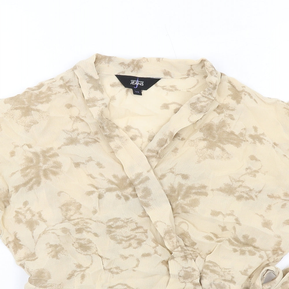 Jasper Conran Womens Beige Viscose Wrap Blouse Size 12 V-Neck