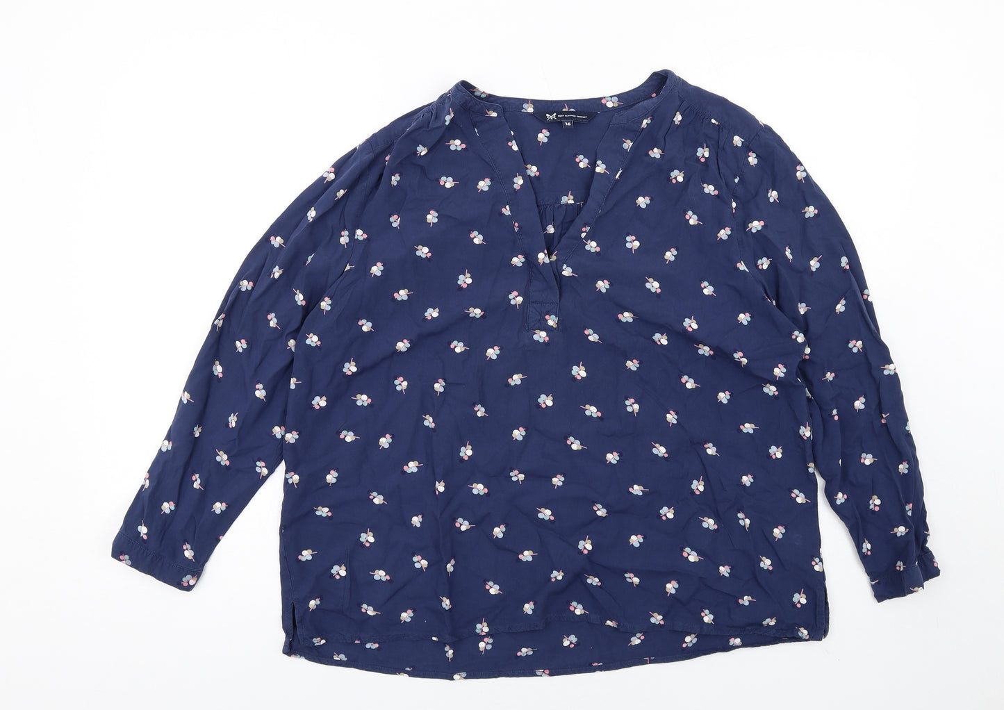 Crew Clothing Womens Blue Geometric Viscose Basic Blouse Size 16 V-Neck