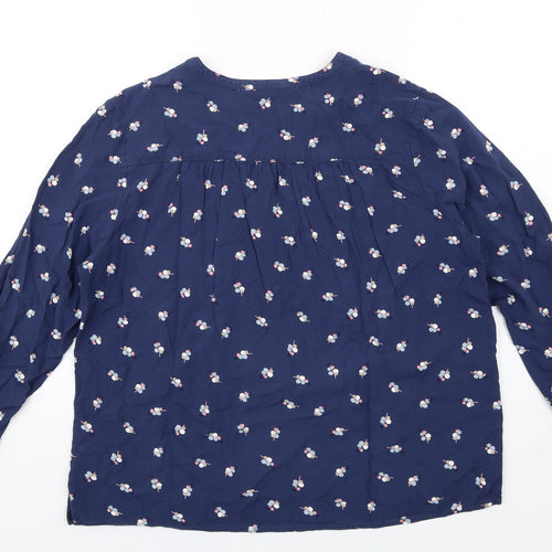 Crew Clothing Womens Blue Geometric Viscose Basic Blouse Size 16 V-Neck