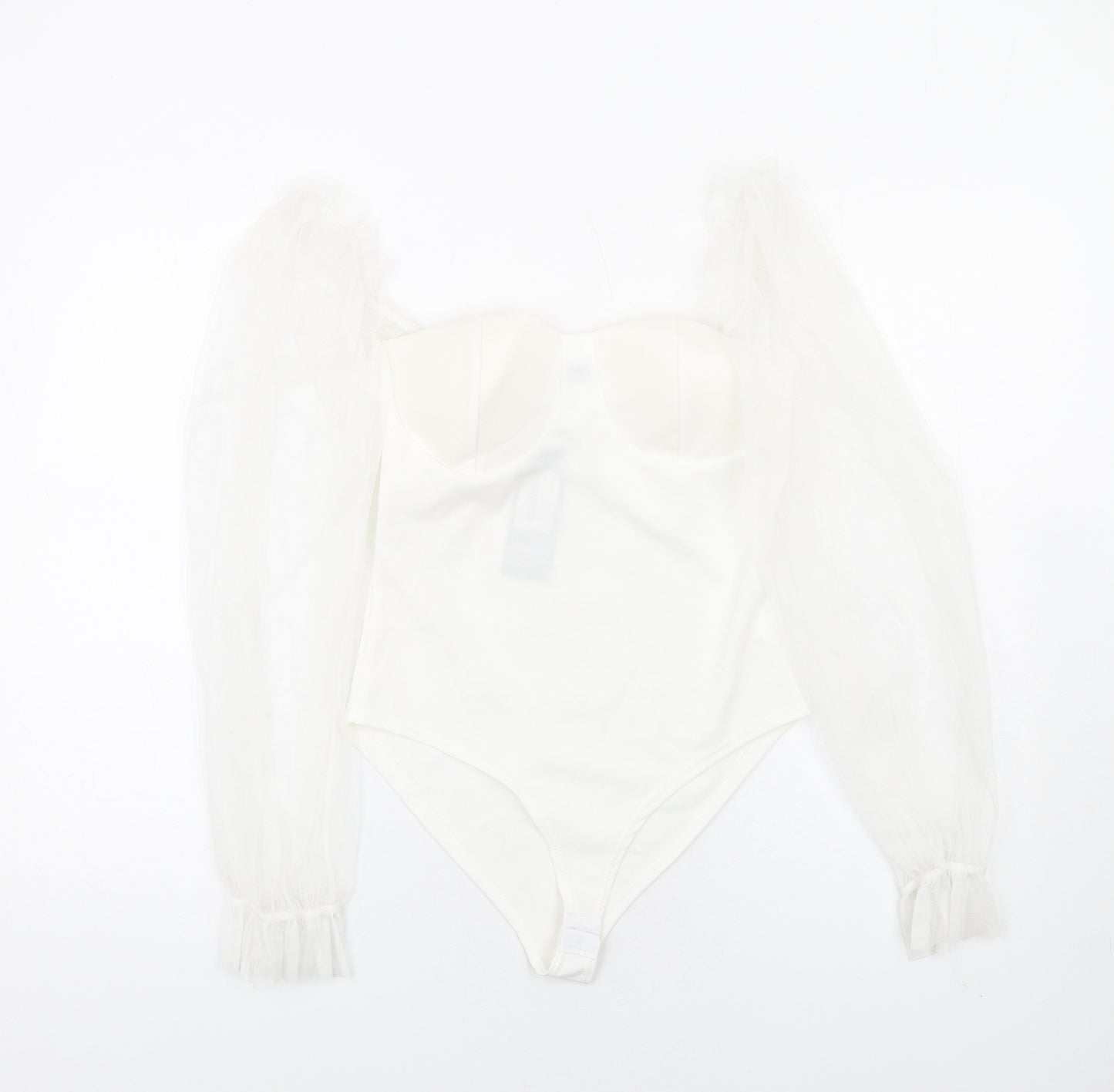 I SAW IT FIRST Womens White Polyester Bodysuit One-Piece Size S Hook & Eye - Milk Maid Mesh Sleeves