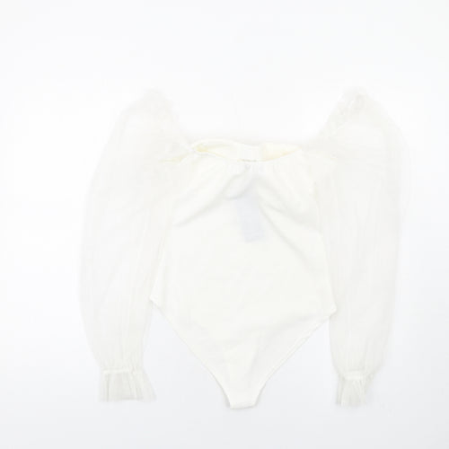 I SAW IT FIRST Womens White Polyester Bodysuit One-Piece Size S Hook & Eye - Milk Maid Mesh Sleeves